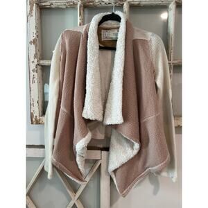 Saturday Sunday size medium sherpa-lined waterfall cardigan tan & cream color